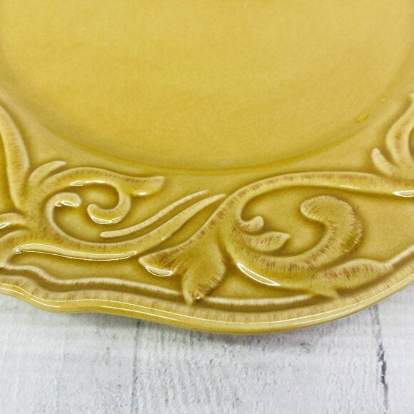 Chris Madden JC Penny CORVELLA GOLD  Emboss Scroll Stoneware Dinner Plate Set 4 - Picture 16 of 16